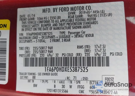 2014 Ford Fusion Se z USA, uszkodzony, nr VIN 1FA6P0HDXE5387525